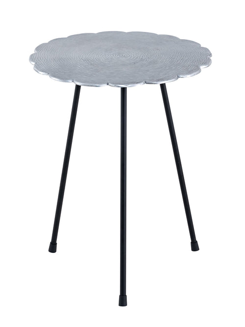 Beistelltisch Hilton Ø 35 cm mit Aluminiumplatte in Silber und schwarzen Beinen